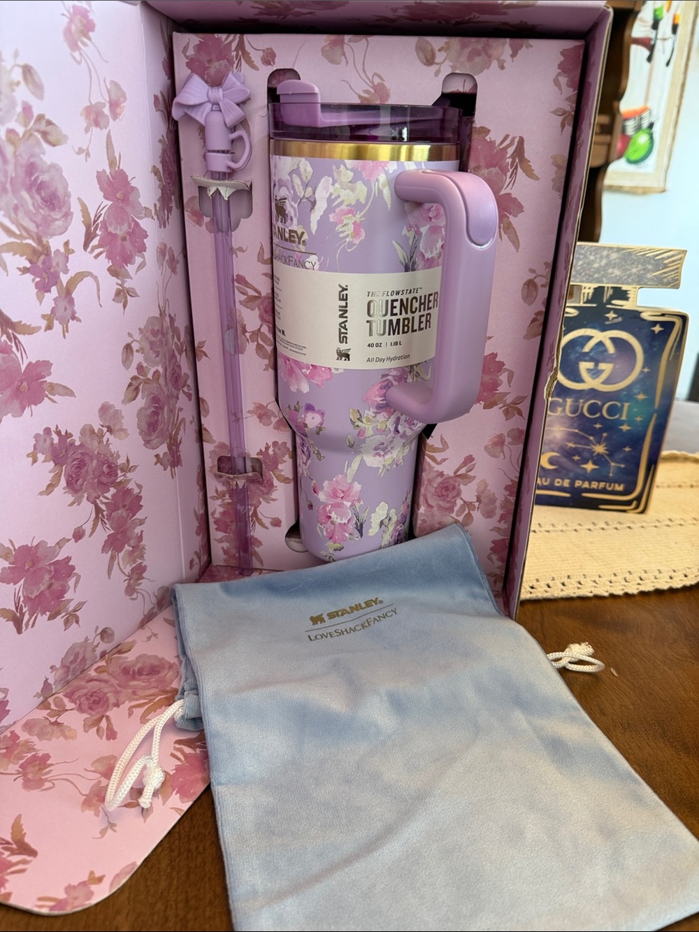 Stanley Love Shack Fancy Purple Pink Floral with Handle and Straw